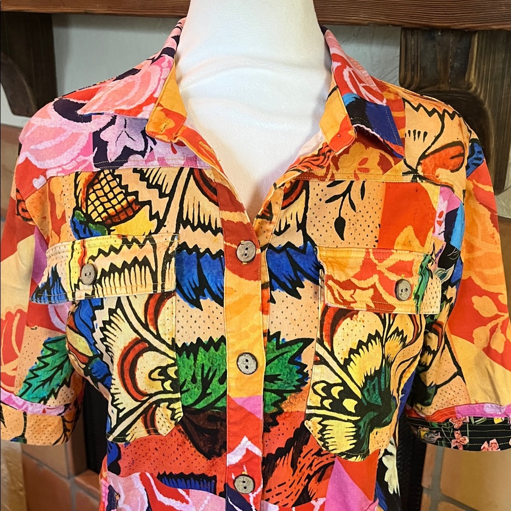 Desigual Multicolor Floral Patchwork Button Up Mi… - image 2